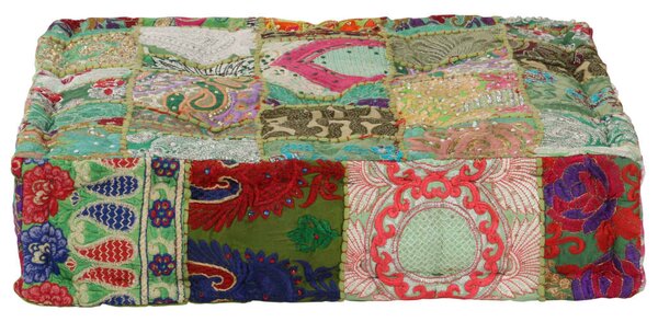 Sedací puf patchwork čtverec ručně vyrobený 50x50x12 cm zelený 246576
