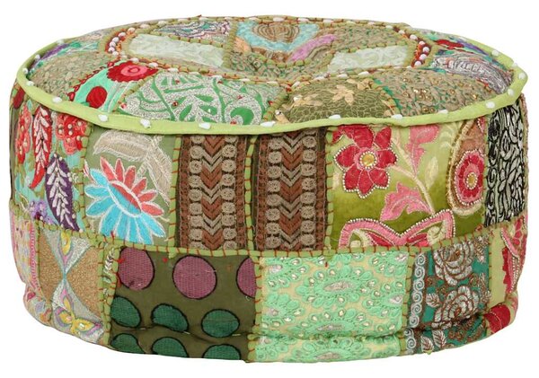 Sedací puf patchwork kulatý bavlna ruční výroba 40x20 cm zelený 246573