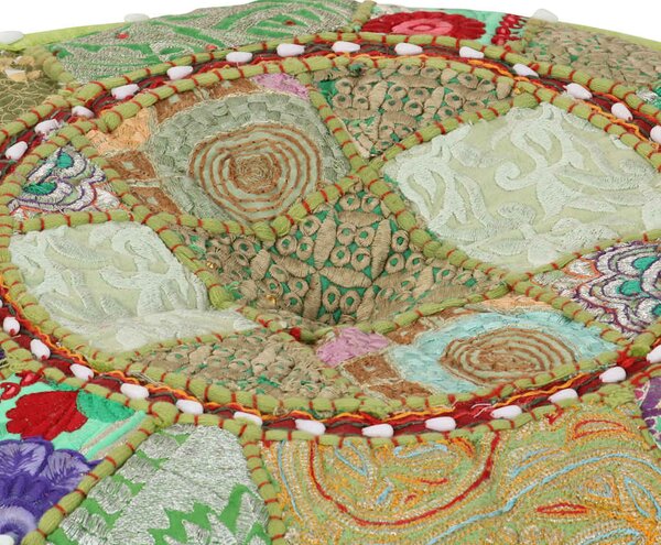 Sedací puf patchwork kulatý bavlna ruční výroba 40x20 cm zelený 246573