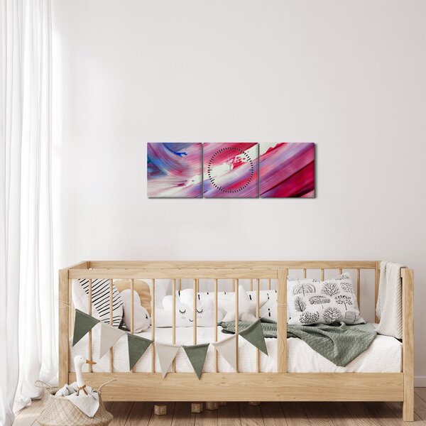 Obraz - růžovomodré barvy (s hodinami) (90x30 cm)