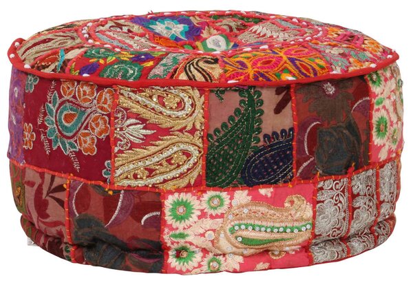 Sedací puf patchwork kulatý bavlna ruční výroba 40x20cm červený 246571