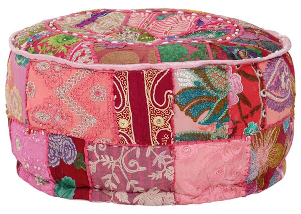 Sedací puf patchwork kulatý bavlna ruční výroba 40x20 cm růžový 246574