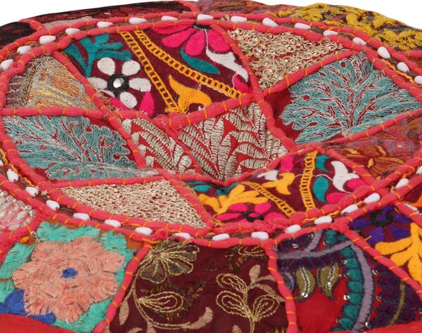 Sedací puf patchwork kulatý bavlna ruční výroba 40x20cm červený 246571