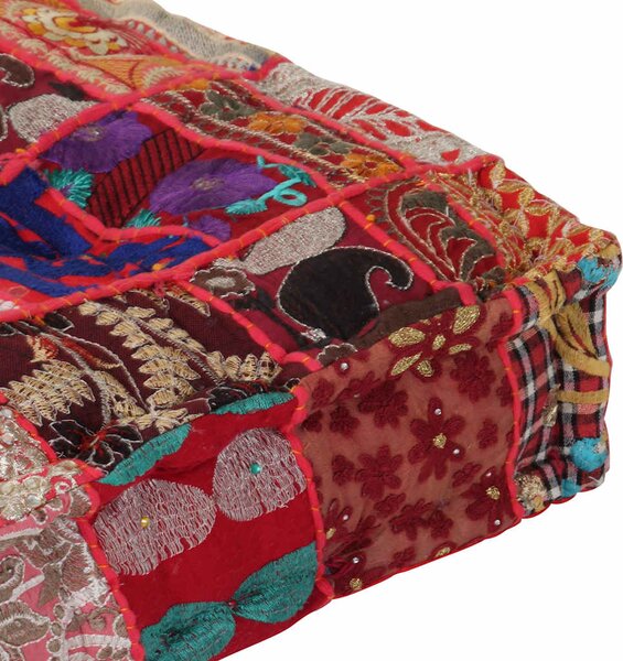 Sedací puf patchwork čtverec ručně vyrobený 50x50x12 cm červený 246575
