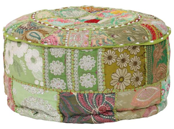 Sedací puf patchwork kulatý bavlna ruční výroba 40x20 cm zelený 246573
