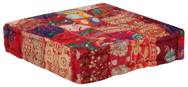 Sedací puf patchwork čtverec ručně vyrobený 50x50x12 cm červený 246575