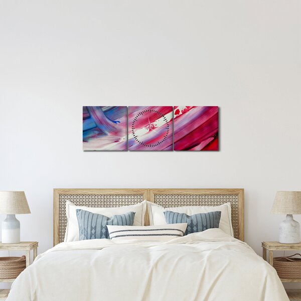 Obraz - růžovomodré barvy (s hodinami) (90x30 cm)