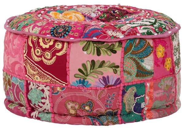 Sedací puf patchwork kulatý bavlna ruční výroba 40x20 cm růžový 246574