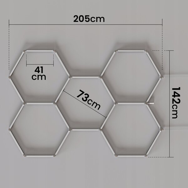 LED HEXAGON osvětlení do garáže 144 W, 205 × 142 cm, studená bílá, IP54