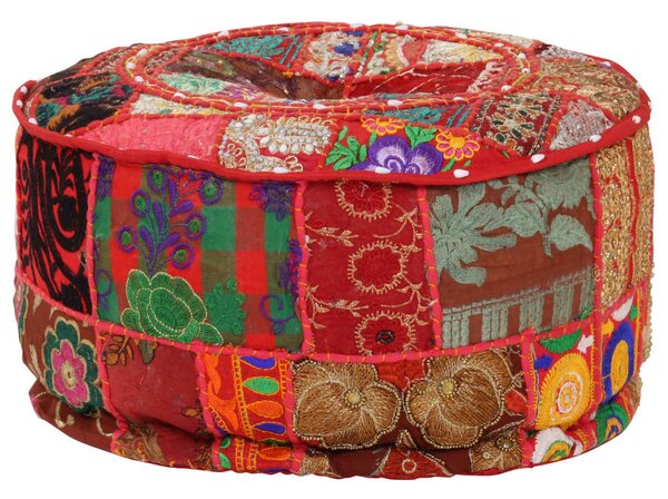 Sedací puf patchwork kulatý bavlna ruční výroba 40x20cm červený 246571
