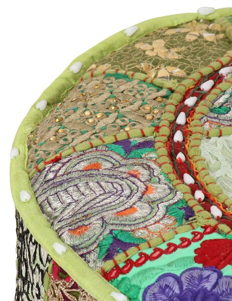 Sedací puf patchwork kulatý bavlna ruční výroba 40x20 cm zelený 246573