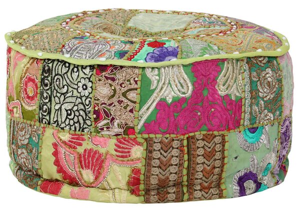 Sedací puf patchwork kulatý bavlna ruční výroba 40x20 cm zelený 246573