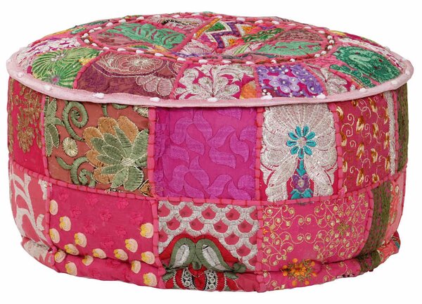Sedací puf patchwork kulatý bavlna ruční výroba 40x20 cm růžový 246574