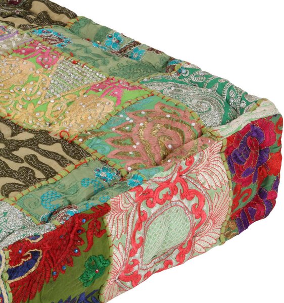 Sedací puf patchwork čtverec ručně vyrobený 50x50x12 cm zelený 246576