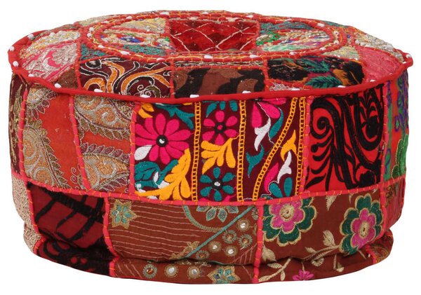 Sedací puf patchwork kulatý bavlna ruční výroba 40x20cm červený 246571