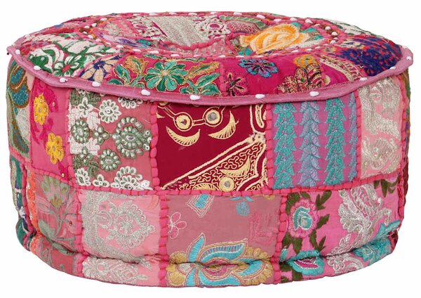 Sedací puf patchwork kulatý bavlna ruční výroba 40x20 cm růžový 246574