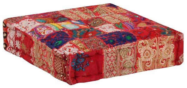 Sedací puf patchwork čtverec ručně vyrobený 50x50x12 cm červený 246575