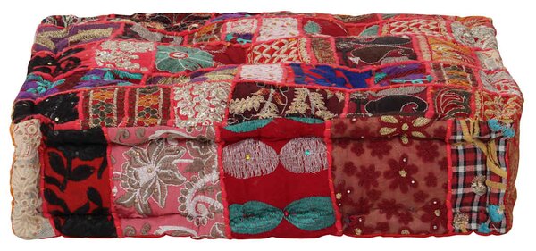 Sedací puf patchwork čtverec ručně vyrobený 50x50x12 cm červený 246575