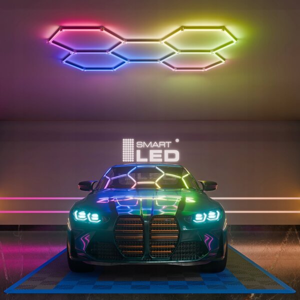 LED HEXAGON osvětlení do garáže 144 W, 205 × 142 cm, studená bílá, IP54