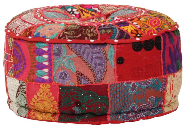 Sedací puf patchwork kulatý bavlna ruční výroba 40x20cm červený 246571