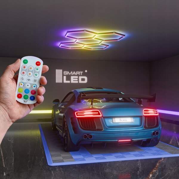 LED HEXAGON osvětlení do garáže 144 W, 205 × 142 cm, studená bílá, IP54
