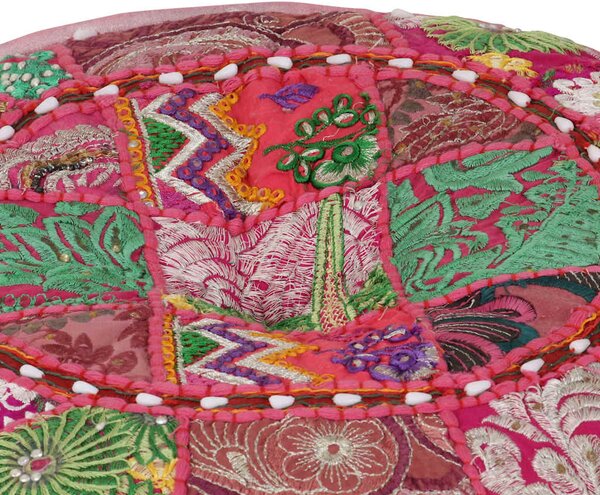 Sedací puf patchwork kulatý bavlna ruční výroba 40x20 cm růžový 246574
