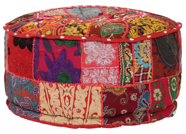 Sedací puf patchwork kulatý bavlna ruční výroba 40x20cm červený 246571