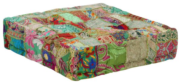 Sedací puf patchwork čtverec ručně vyrobený 50x50x12 cm zelený 246576