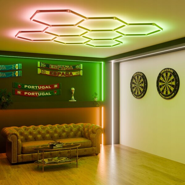 LED HEXAGON osvětlení do garáže 210 W, studená bílá, IP54, 213 × 205 cm