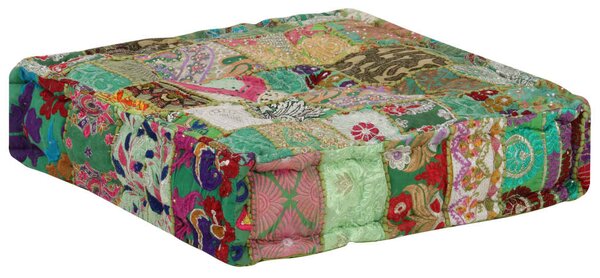 Sedací puf patchwork čtverec ručně vyrobený 50x50x12 cm zelený 246576