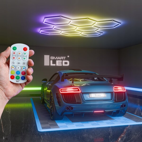 LED HEXAGON osvětlení do garáže 210 W, studená bílá, IP54, 213 × 205 cm