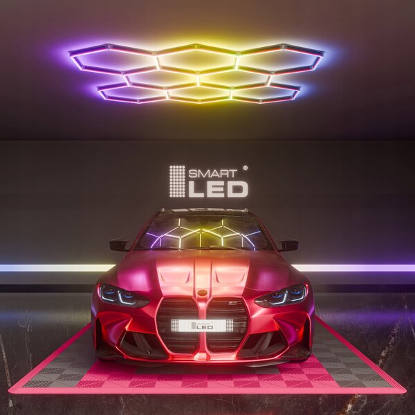LED HEXAGON osvětlení do garáže 210 W, studená bílá, IP54, 213 × 205 cm