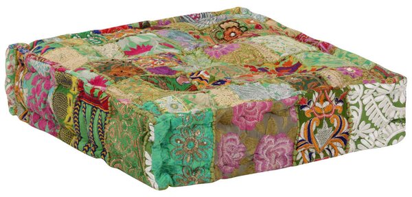 Sedací puf patchwork čtverec ručně vyrobený 50x50x12 cm zelený 246576