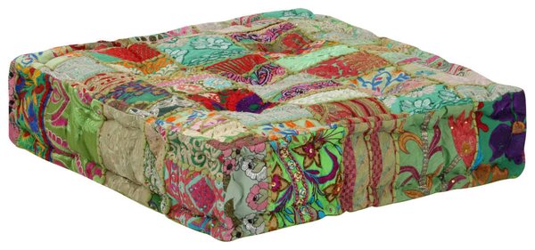 Sedací puf patchwork čtverec ručně vyrobený 50x50x12 cm zelený 246576