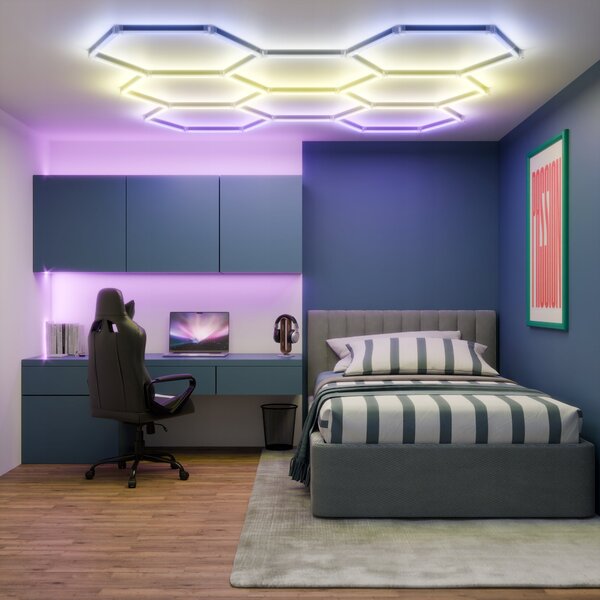 LED HEXAGON osvětlení do garáže 210 W, studená bílá, IP54, 213 × 205 cm
