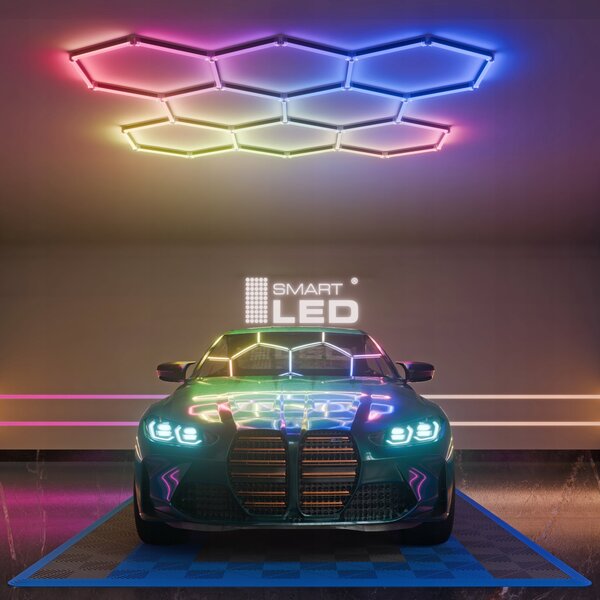 LED HEXAGON osvětlení do garáže 210 W, studená bílá, IP54, 213 × 205 cm