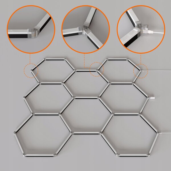 LED HEXAGON osvětlení do garáže 210 W, studená bílá, IP54, 213 × 205 cm