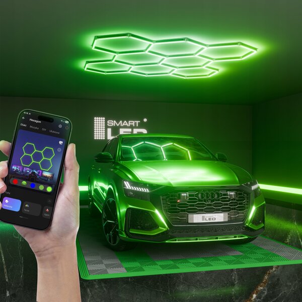 LED HEXAGON osvětlení do garáže 210 W, studená bílá, IP54, 213 × 205 cm