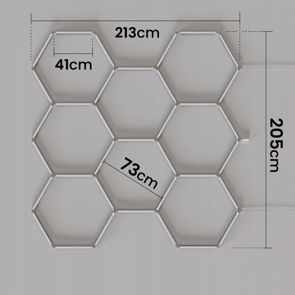 LED HEXAGON osvětlení do garáže 210 W, studená bílá, IP54, 213 × 205 cm