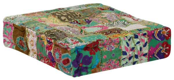 Sedací puf patchwork čtverec ručně vyrobený 50x50x12 cm zelený 246576