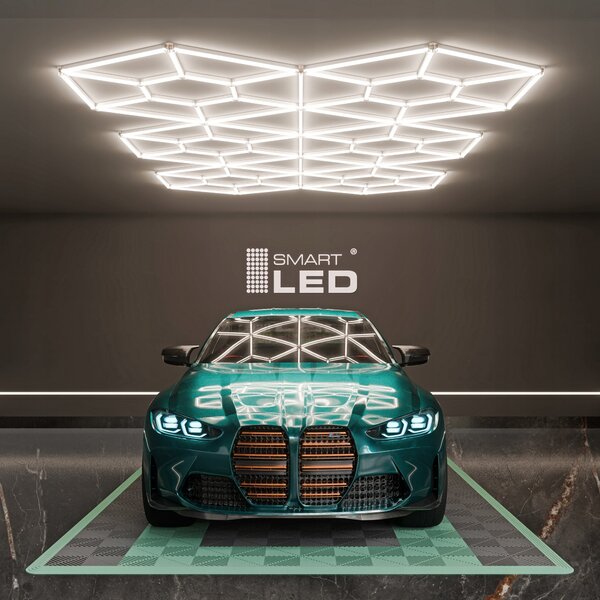 LED HEXAGON osvětlení do garáže 850 W, 484 × 279 cm, 5000 K, IP54