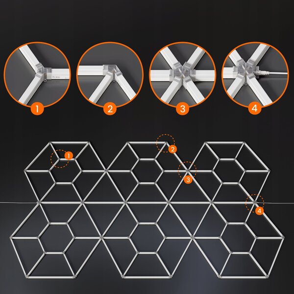 LED HEXAGON osvětlení do garáže 850 W, 484 × 279 cm, 5000 K, IP54
