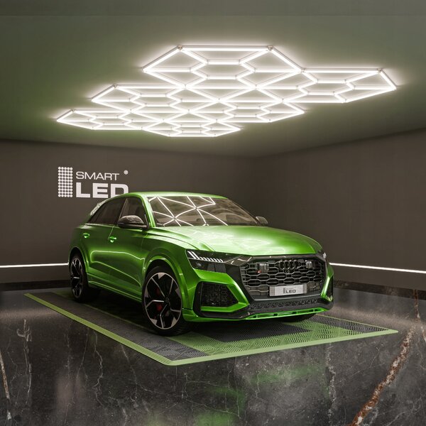 LED HEXAGON osvětlení do garáže 850 W, 484 × 279 cm, 5000 K, IP54