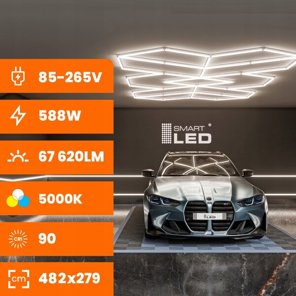 LED HEXAGON osvětlení do garáže 588 W, 482 × 279 cm, neutrální bílá, IP54