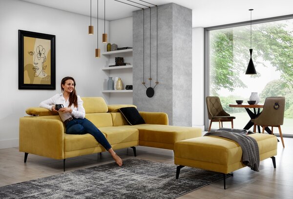 Moderní Rohová sedací souprava do obývacího pokoje Onyx s taburetem
