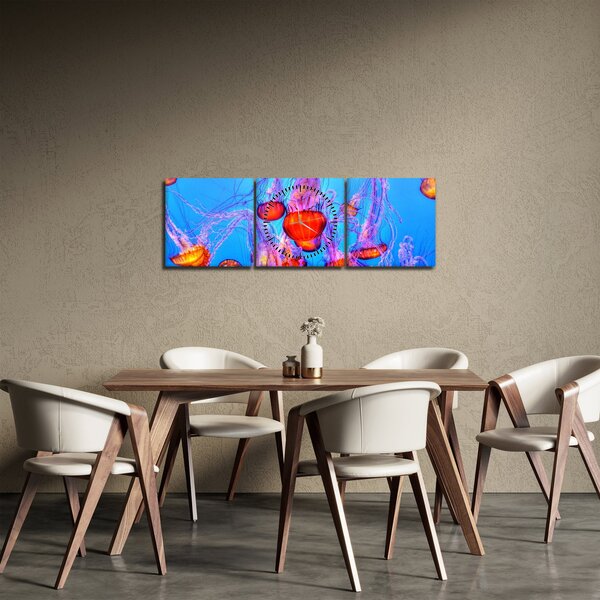 Obraz medúz v moři (s hodinami) (90x30 cm)