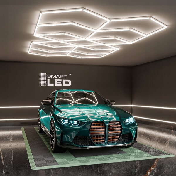 LED HEXAGON osvětlení do garáže 616 W, 482 × 279 cm, neutrální bílá, IP54
