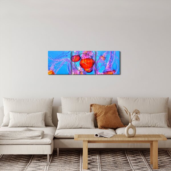 Obraz medúz v moři (s hodinami) (90x30 cm)