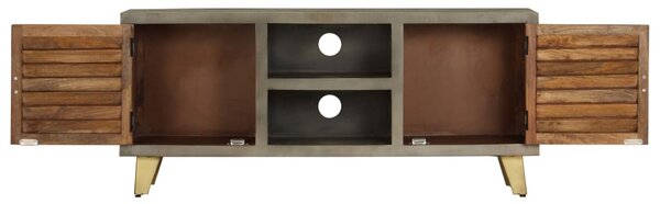 TV stolek šedý s mosazí 110 x 30 x 48 cm masivní mangovník 246681