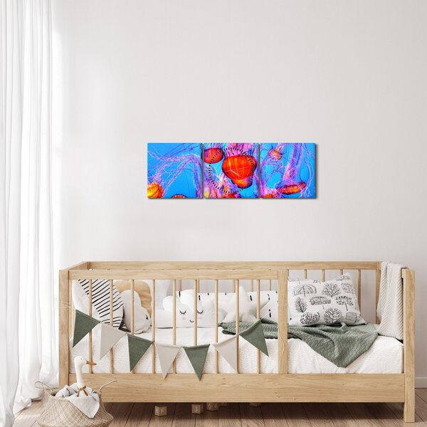 Obraz medúz v moři (s hodinami) (90x30 cm)